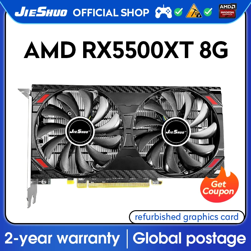 

JIESHUO AMD RX 5500XT 8GB Gaming Graphics Card 128-bit GPU GDDR6 PCI-E 4.0 RX5500XT 8G PC Desktop Video Office KAS RVN CFX ETC