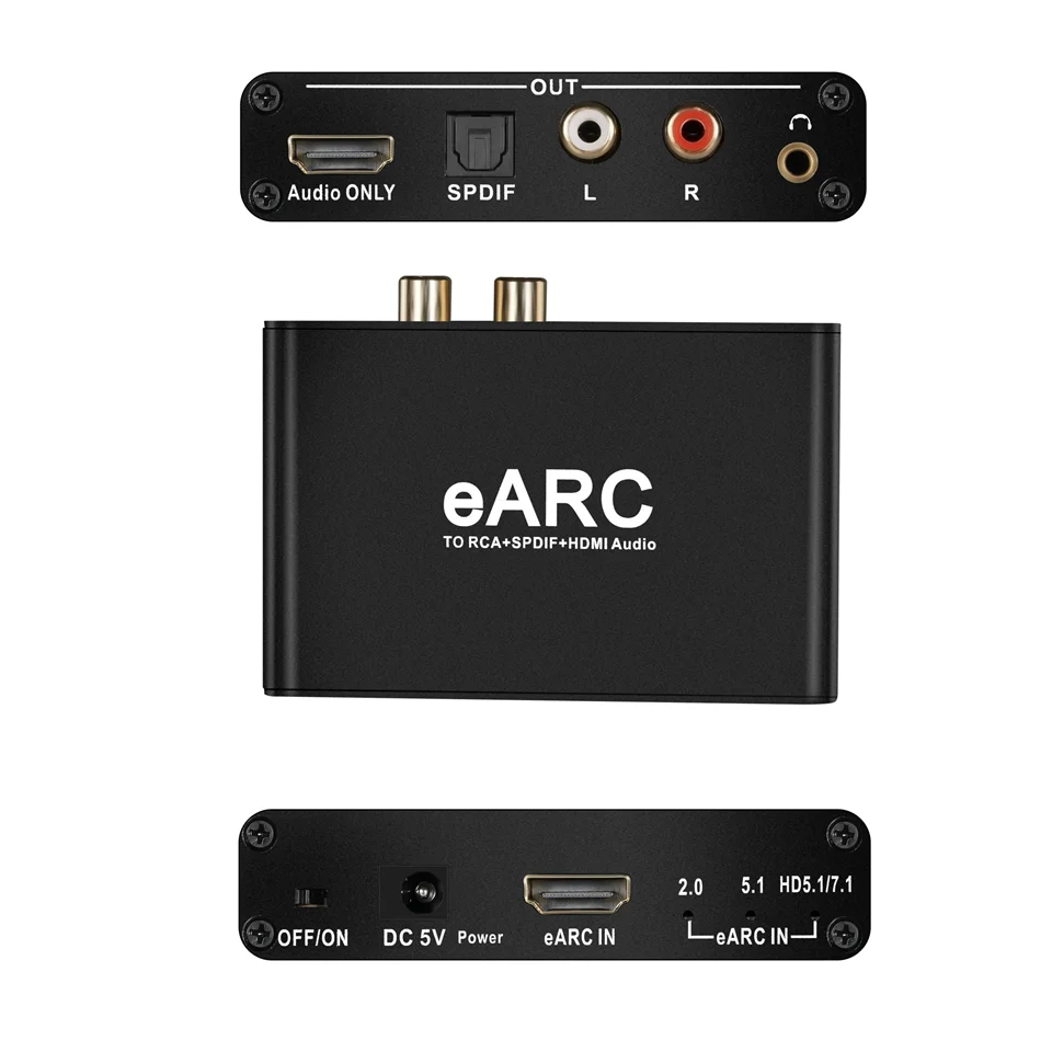 Фото HDMI EARC ARC Audio Extractor 192 кГц EARC в RCA аудиоконвертер цифро-аналоговый адаптер для DTS Dolby Atoms AC3 LPCM Fiber №5