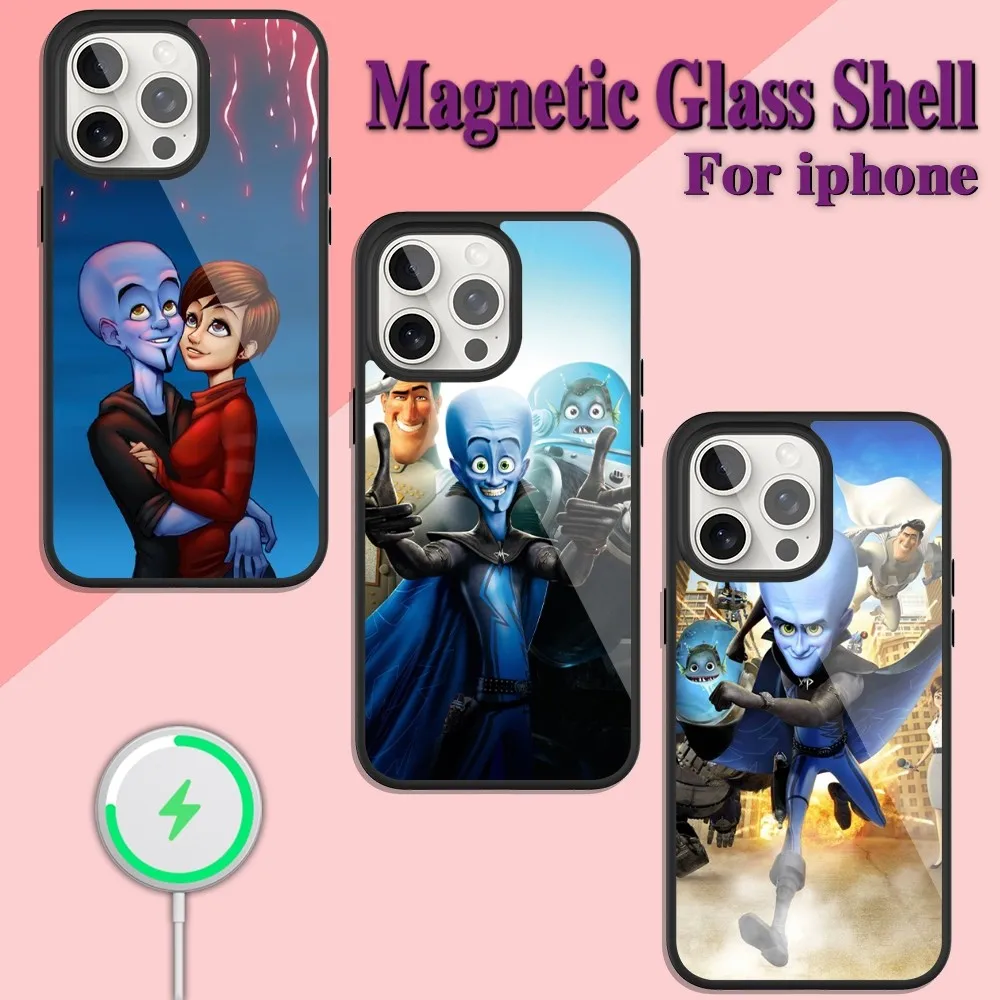 Мультяшный чехол для телефона Megaminds зарядки iPhone 13 14 15 11 12 Pro Max Plus стеклянный