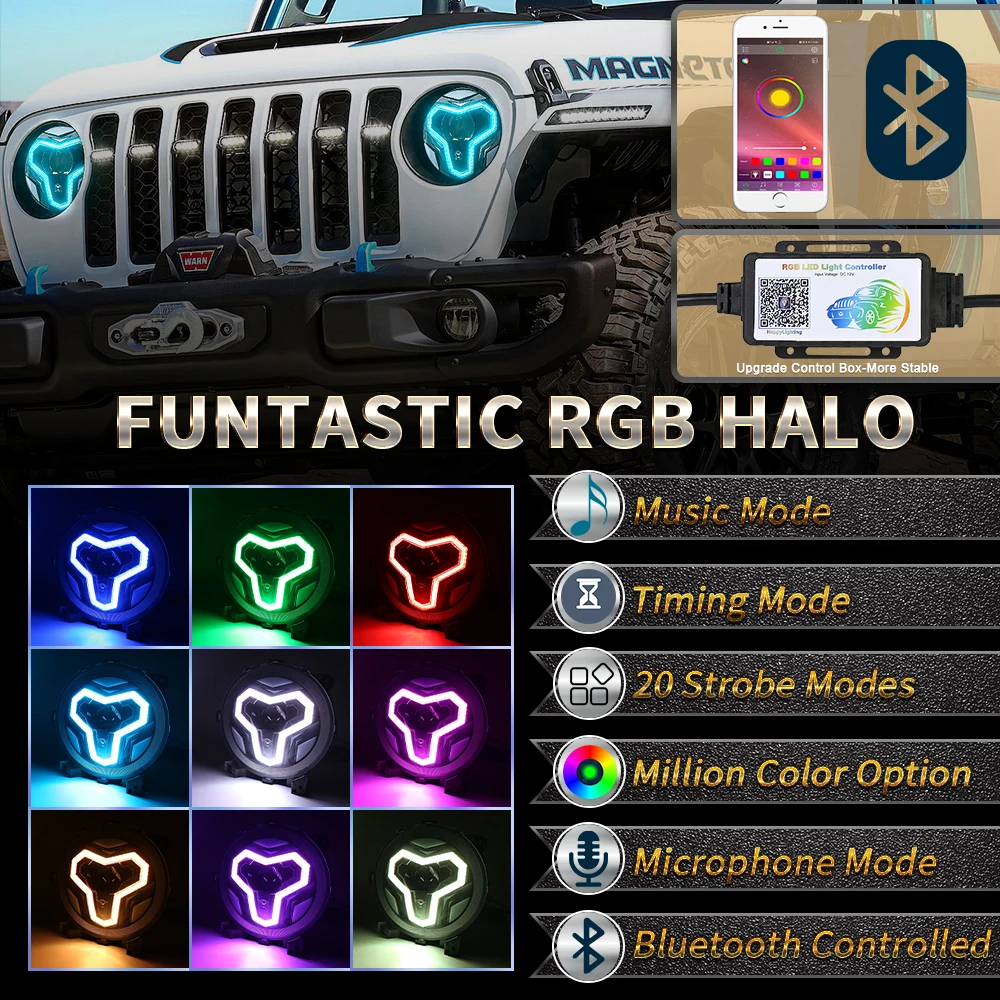 MOVOTOR Blue Tooth Control круглая светодиодная фара с RGB Halo DRL дальнего ближнего света