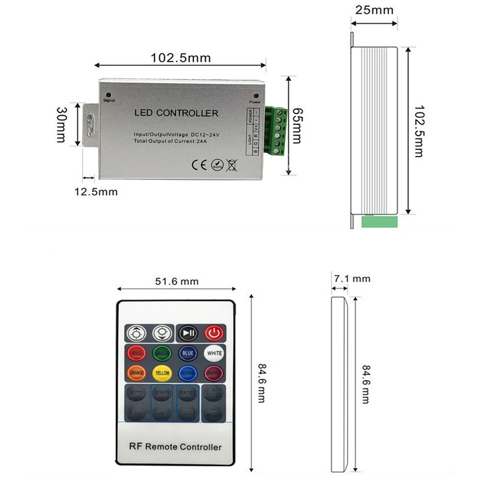 24A красный зелёный синий светодиодный беспроводной контроллер с 20-клавишным