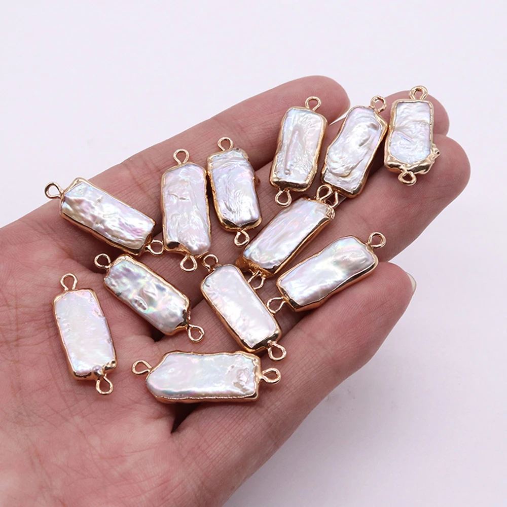

1pc Double Hole Wrap Gold Edge White Pearl Pendant Rectangular Loose Bead for Jewelry Making DIY Earring Charm Necklace Bracelet