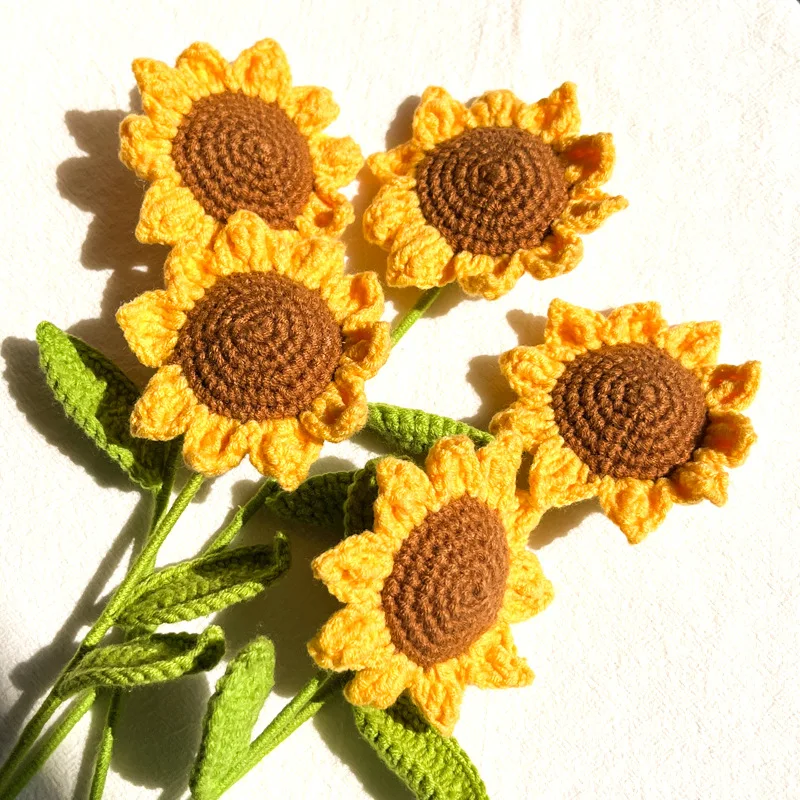 

Finished Handmade Knitting Sunflower Artificial Flowers Home Table Decor Crochet Diy Wedding Party Decor Mother's Day Gift