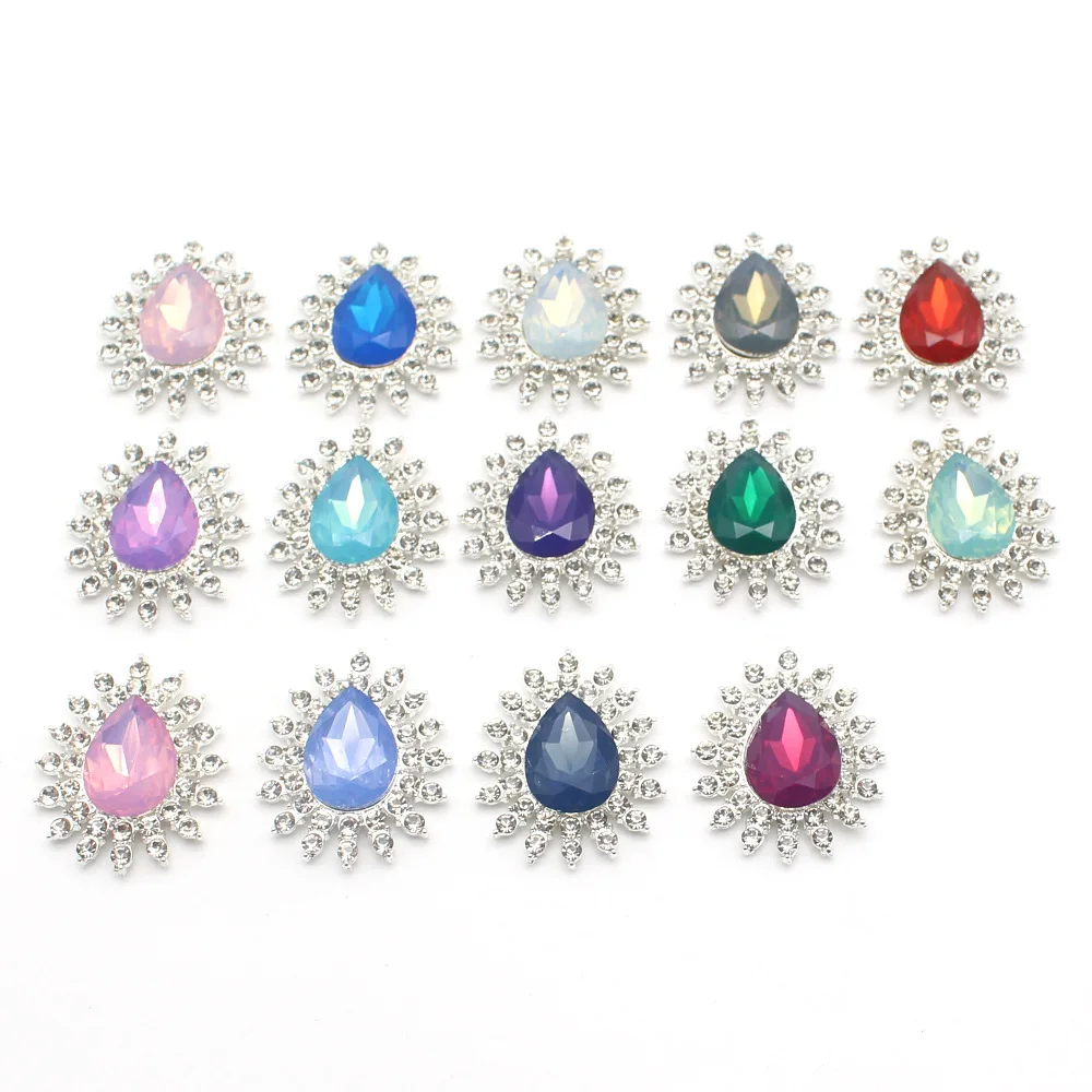 

10 Pieces/batch28 * 33mm Water Droplet Shaped Diamond Acc with Silver Alloy Flower Tray Buckle Diy