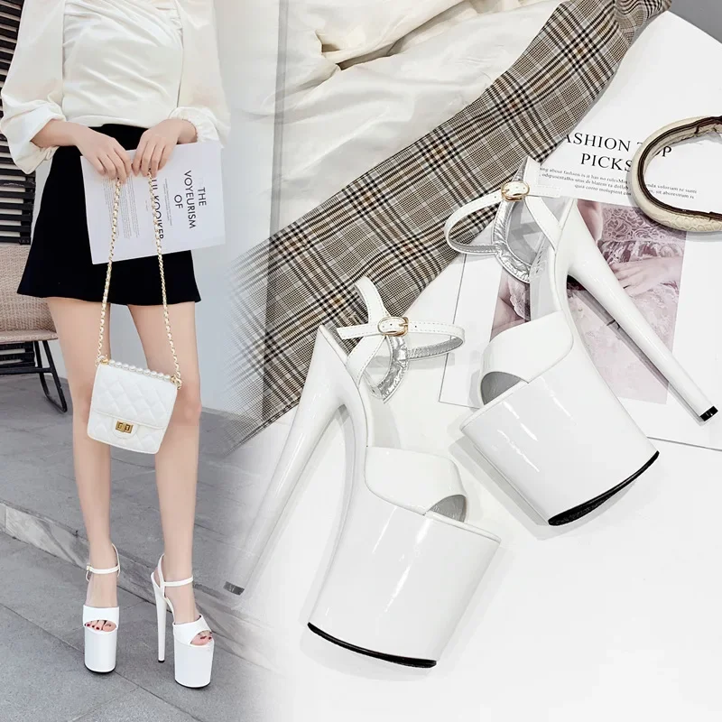 Туфли женские из лакированной кожи сандалии на платформе тонкий каблук 20 см