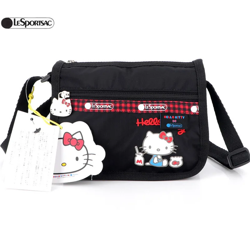 

New Kawaii Sanrio Hello Kitty Lesportsac Fashion Diagonal Small Square Bag Cute Casual Cartoon Shoulder Bag Toys for Girls