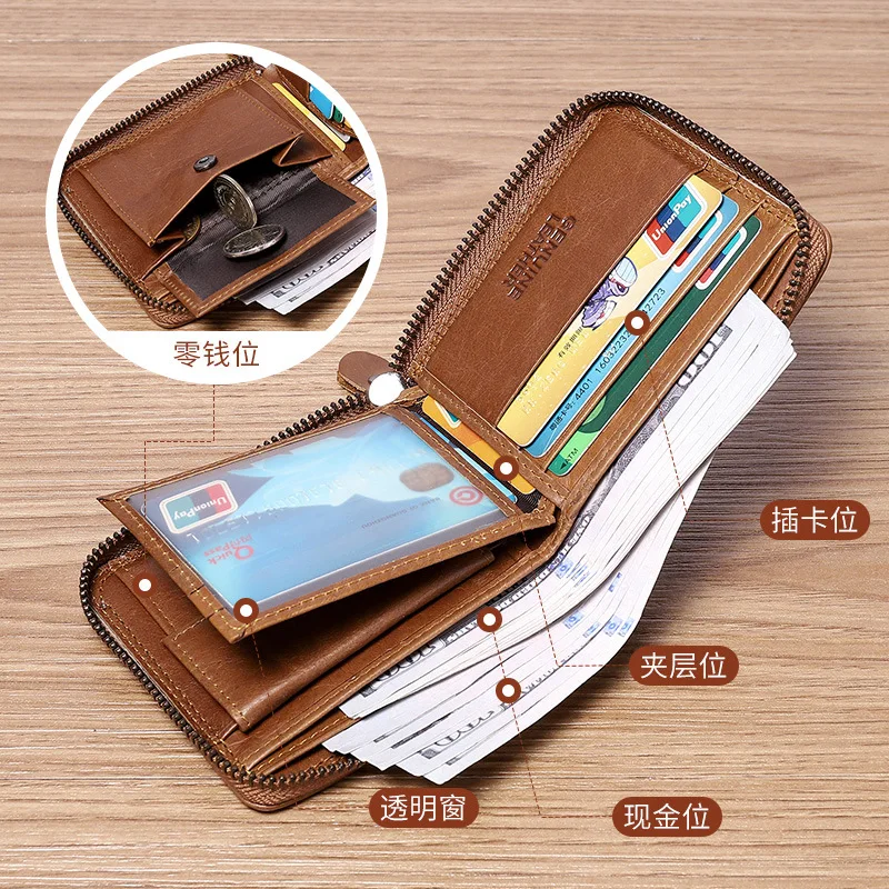 Кошелек мужской из натуральной кожи на молнии с RFID-защитой | Багаж и сумки