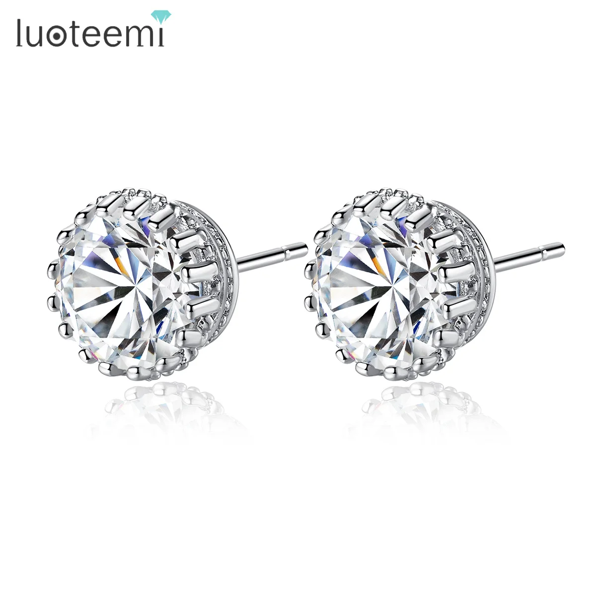 

LUOTEEMI Round Small Stud Earrings For Women Luxury Top Clear Cubic Zirconia White Gold Color Brincos Wedding Earring Jewelry