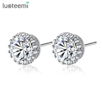 luoteemi round small stud earrings for women luxury top clear cubic zirconia white gold color brincos wedding earring jewelry