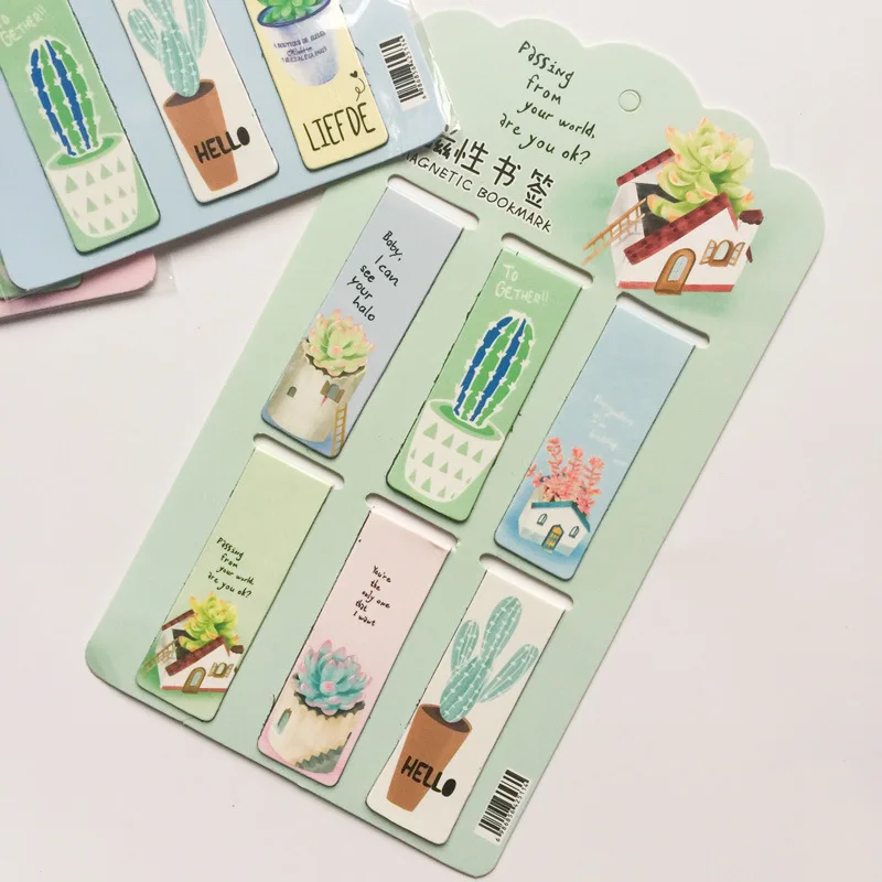 

6 Pack Magnetic Bookmarks Color Plant Cactus Starry Reading Bookmark Double Sided Creative Book Page Marker Stationery