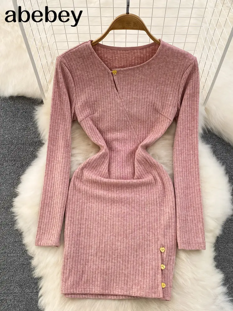 

Женское трикотажное плотное платье-миди, элегантные облегающие теплые платья с длинным рукавом и V-образным вырезом, повседневные платья, О...