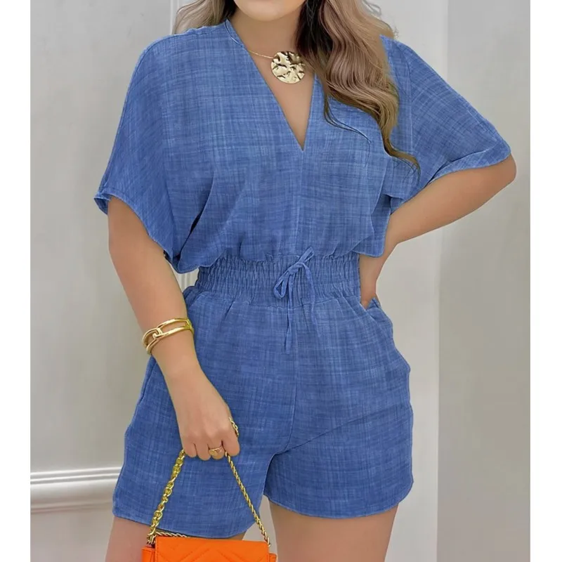 Летний женский комбинезон с v-образным вырезом праздничный пляжный свободный