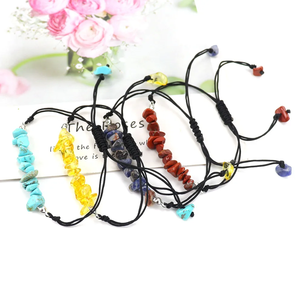 

Fashion Natural Stone Crushed Stone Colored Crystal Bracelet for Women Hand Woven 7 Chakra Agate Bracelet New Jewelry Party Gift