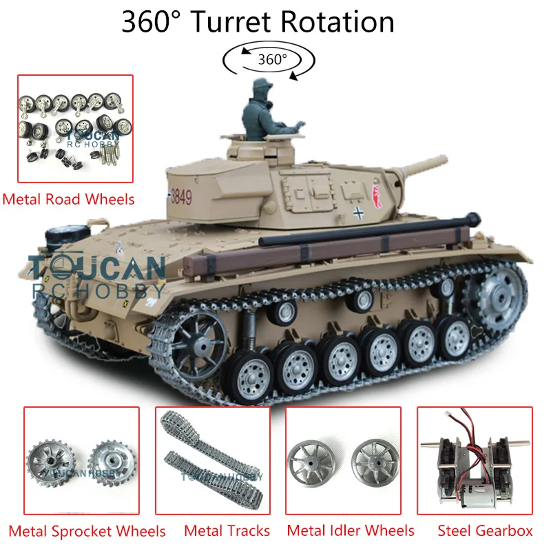 

Pro Ver Heng Long 1/16 7.0sion Panzer III H RTR RC Tank 3849 Battery Charger Metal Tracks Wheels BB Airsoft Battle Toy