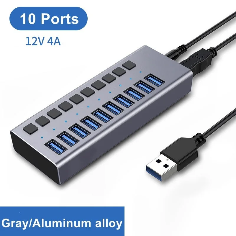 

USB 3.0 USB Hub Multiple Splitter 3 Hab Convert High-speed Adapter 10 Ports Multiple Expander with Switch For PC