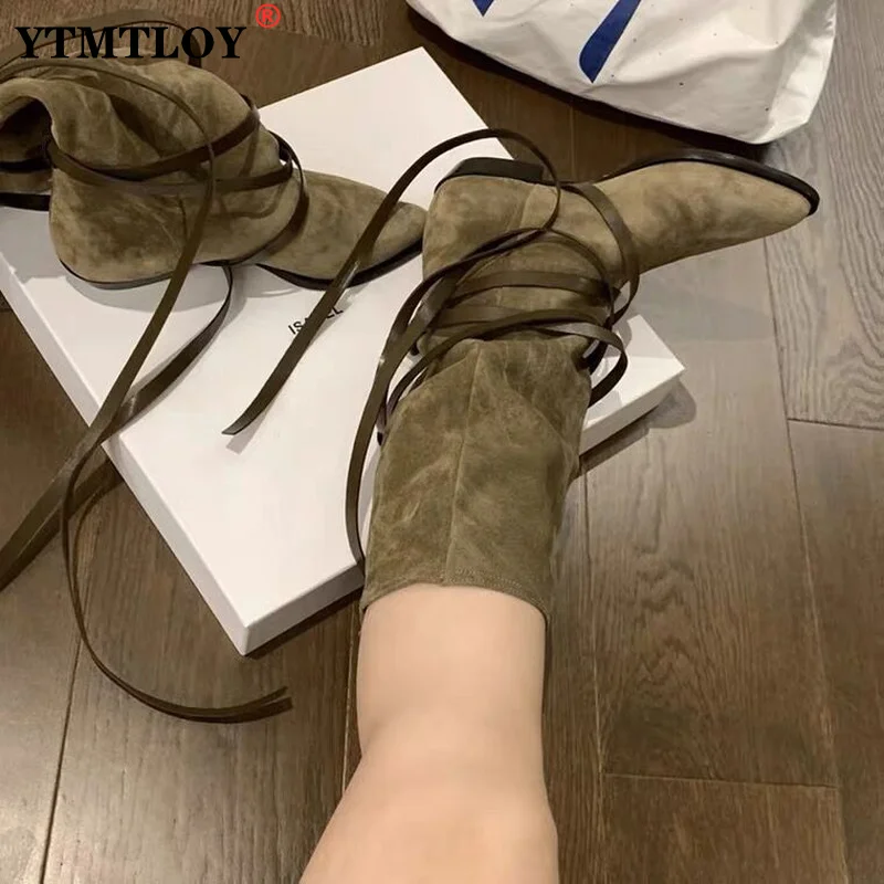 

2022 Luxury Brand Walking Women's Cross Strap Pointed Toe Retro Western Riding Boots Shoes Platform Shoes Winter