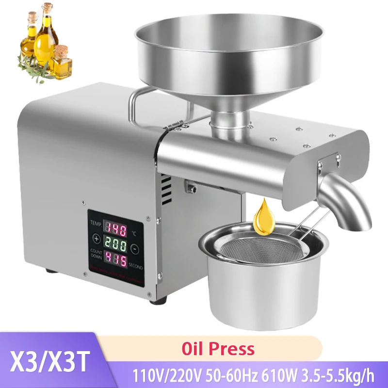 

110V 220V Household Oil Press Temperature Control Stainless Steel X3 Peanut Sesame Olive Automatic Oil Press