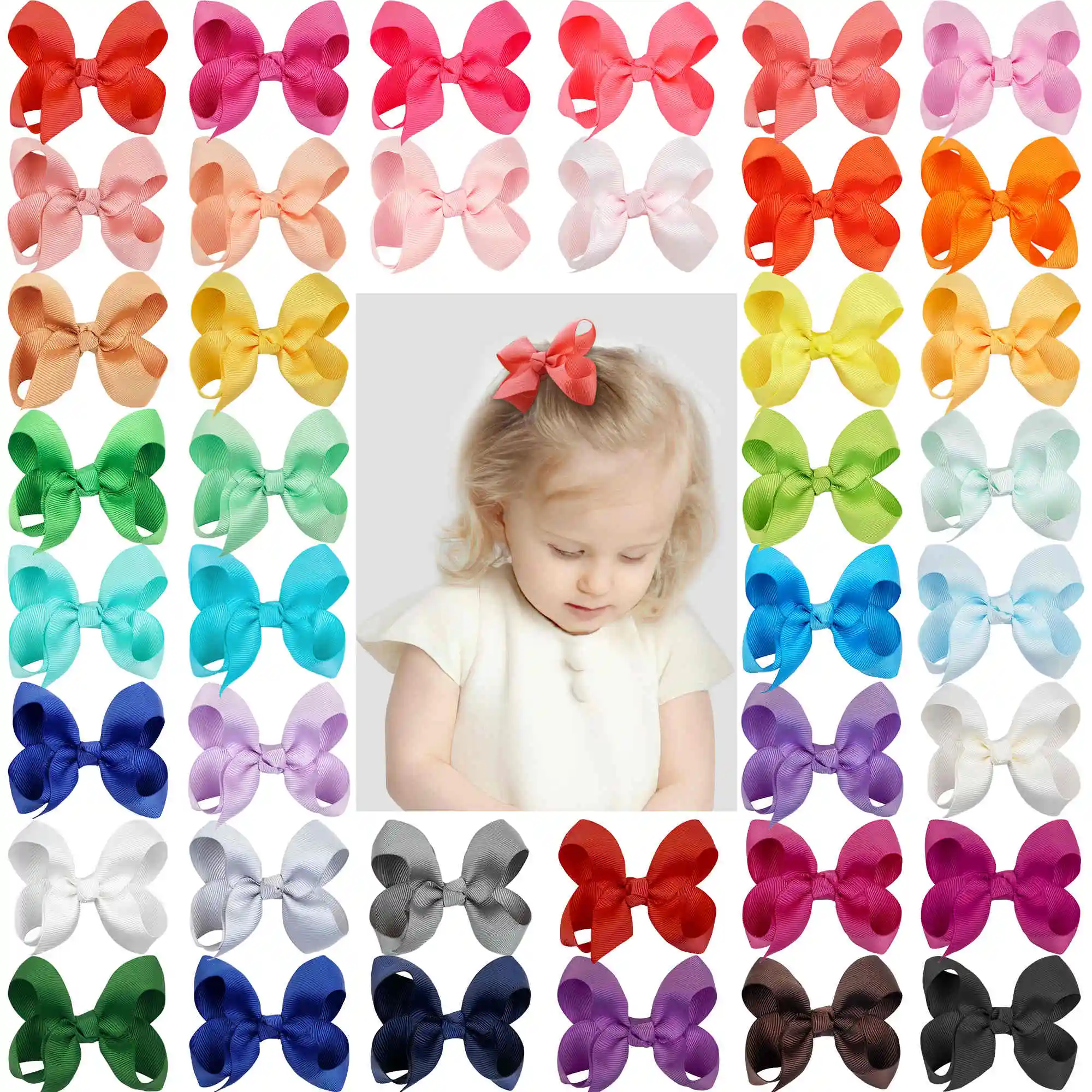 

40Pcs New Solid Ribbon Bowknot Hair Clips For Baby Girls Handmade Cute Bows Hairpin Barrettes Headwear Kids Hair Accessories