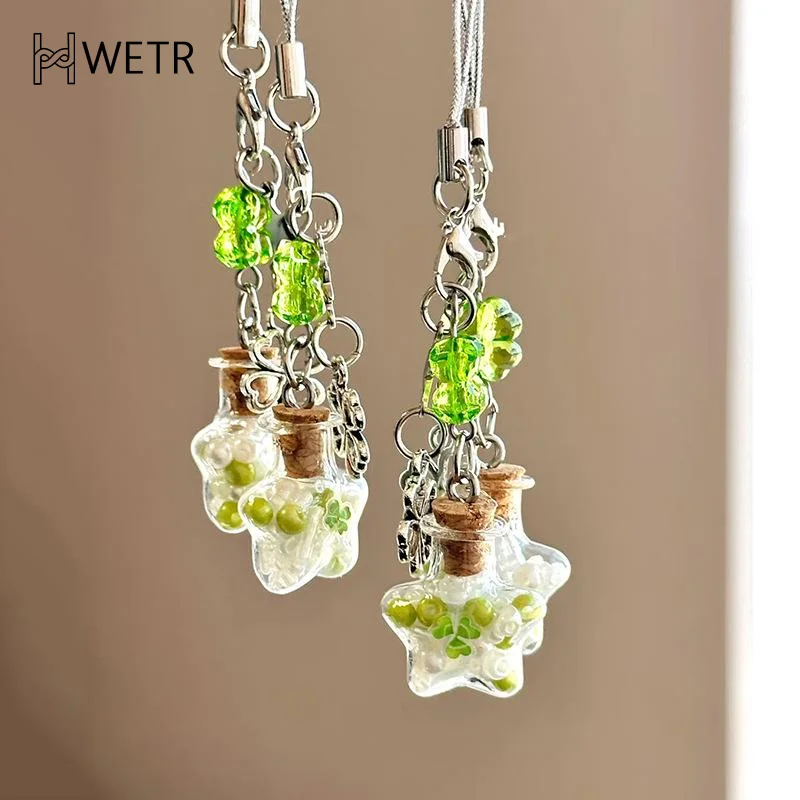 Фото Очаровательная мода Lucky Four Leaf Clovers Бутылка желаний Подвеска для телефона из бисера Модный орнамент Брелок для мобильного телефона Ремешок Ремешок №5
