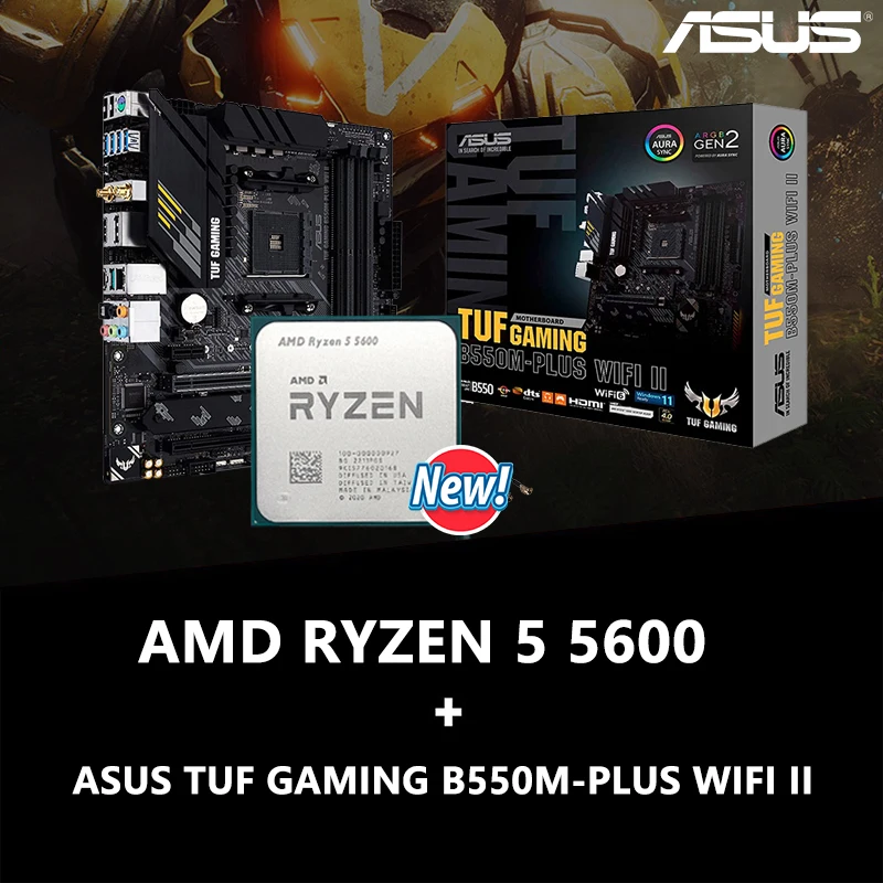 

NEW AMD Ryzen 5 5600 R5 5600+ASUS TUF GAMING B550M PLUS WI-FI II B550M Motherboard Set AM4 Support CPU All New But Without Fan