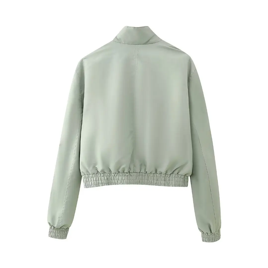 Женский винтажный нейлоновый костюм TRAFZA однотонная куртка на молнии с карманами