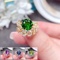 meibapj natural diopsidetopazemeraldperidot trendy leaf ring for women real 925 sterling silver charm fine party jewelry