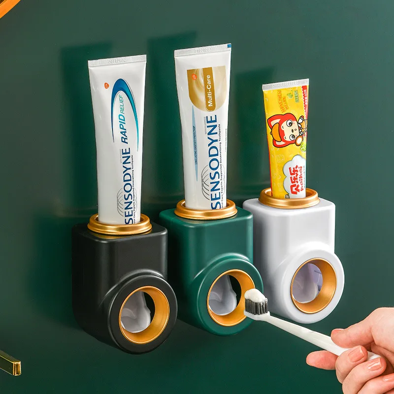 

Automatic Toothpaste Squeezer Wall Mounted Toothpaste Stand Squeezer Dust-proof Toothbrush Holder Bathroom Accessories for Home