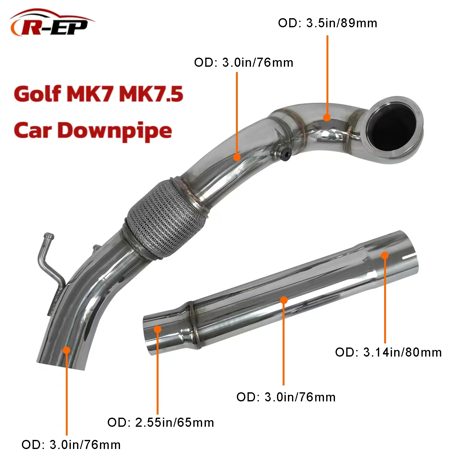 Фото Выхлопная труба автомобиля для VW Golf MK7 MK7.5 EA888 Gen 3 Audi A3 TT Skoda Octavia MK3 1.8T 2.0T 3,5 дюйма Catless Exhaust Down Pipe №1