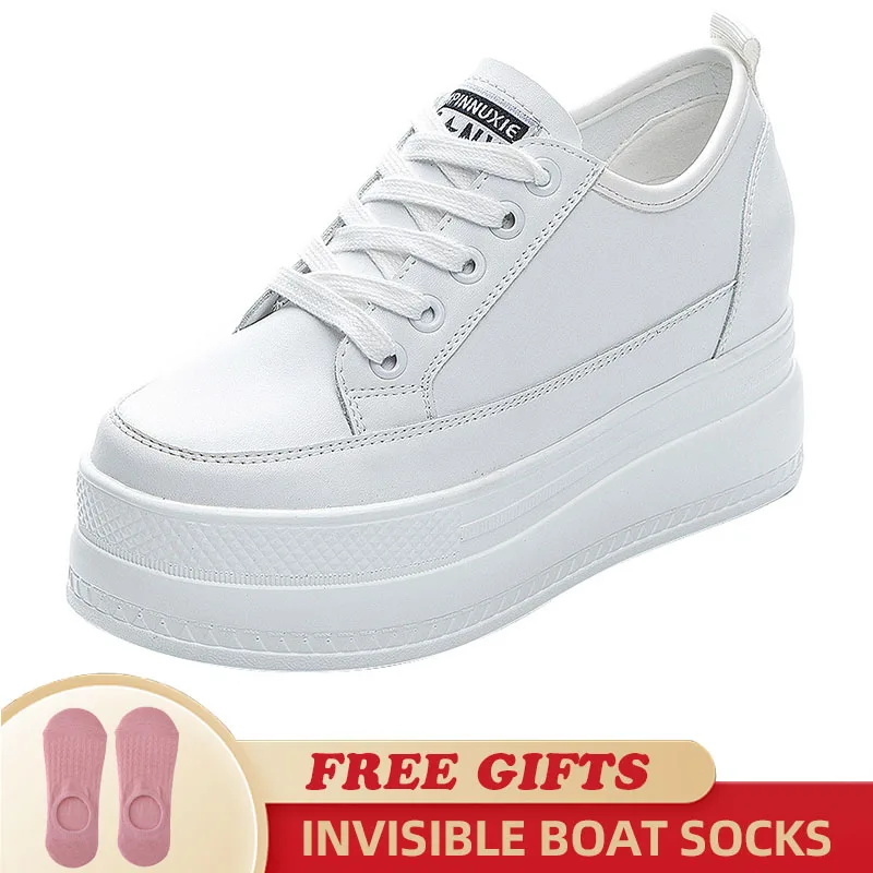 2023 New 8cm Increase  Height Genuine Leather Women Shoes White Fashion Outdoor Platform Wedge Sneakers Women Summer Shoes