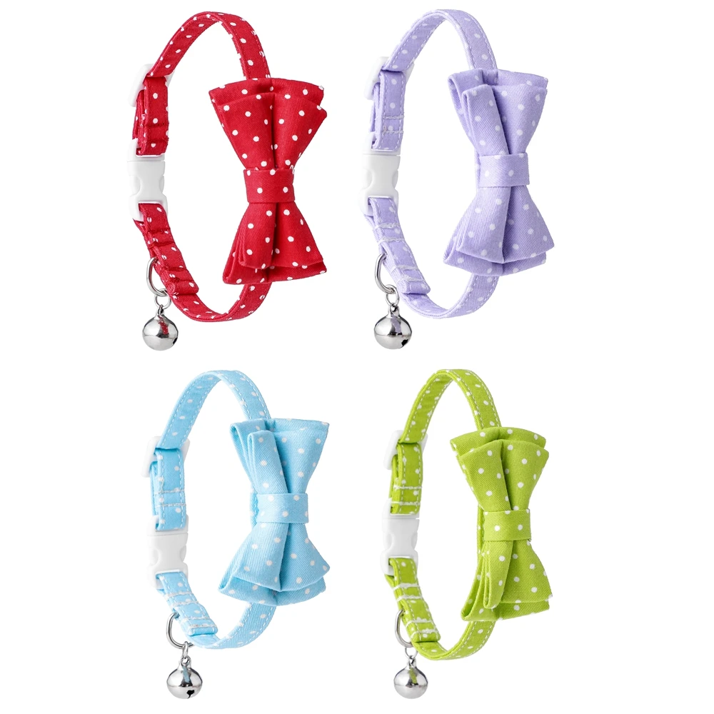

Cat Collar Birthday Party Holiday Spot Safety Buckle Breakaway with Cute Bow Tie and Bell Accessory for Kitten Adjustable Pets