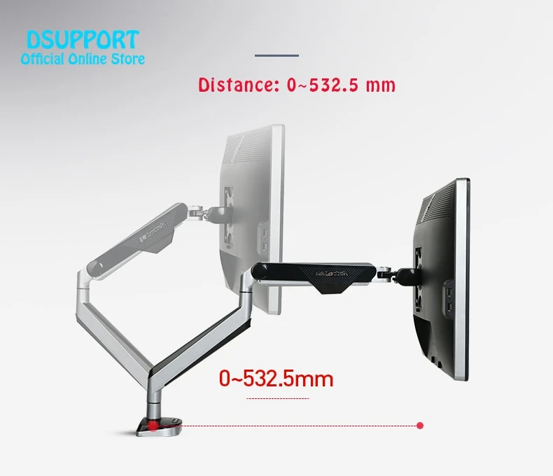 

New D8A Aluminum Gas Spring Full Motion Desktop Monitor Holder LCD Computer Mount Arm Loading 2-9kgs With Two USB Port