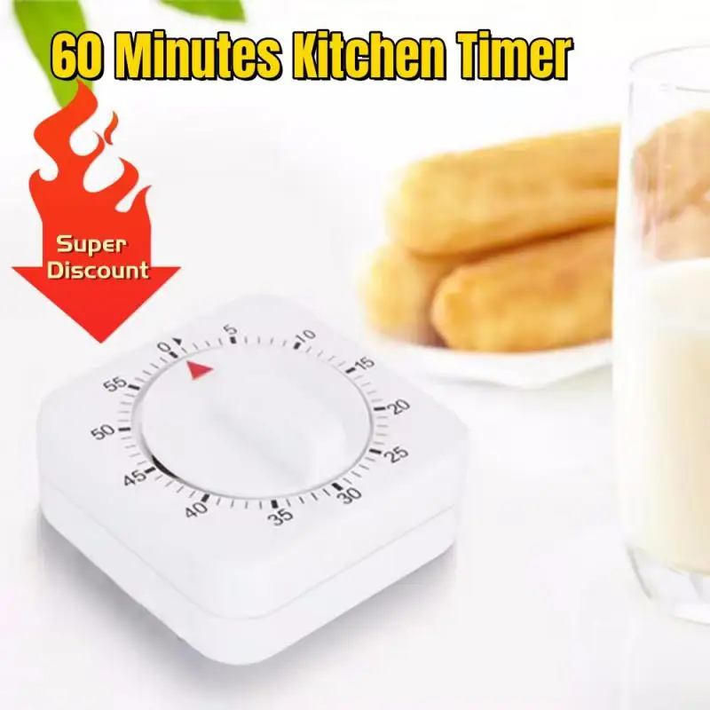 60 Minutes Kitchen Timer Count Square Cooking Up Alarm Sleep Temporizador Clock Mechanical Stopwatch Down Office Meeting