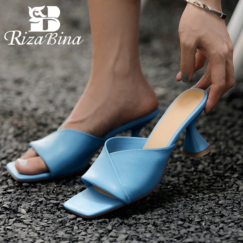 

RIZABINA 2022 New Sandals Women Real Leather Strange Heel Ins Summer Shoes Woman Fashion Sexy Party Sandals Footwear Size 34-39
