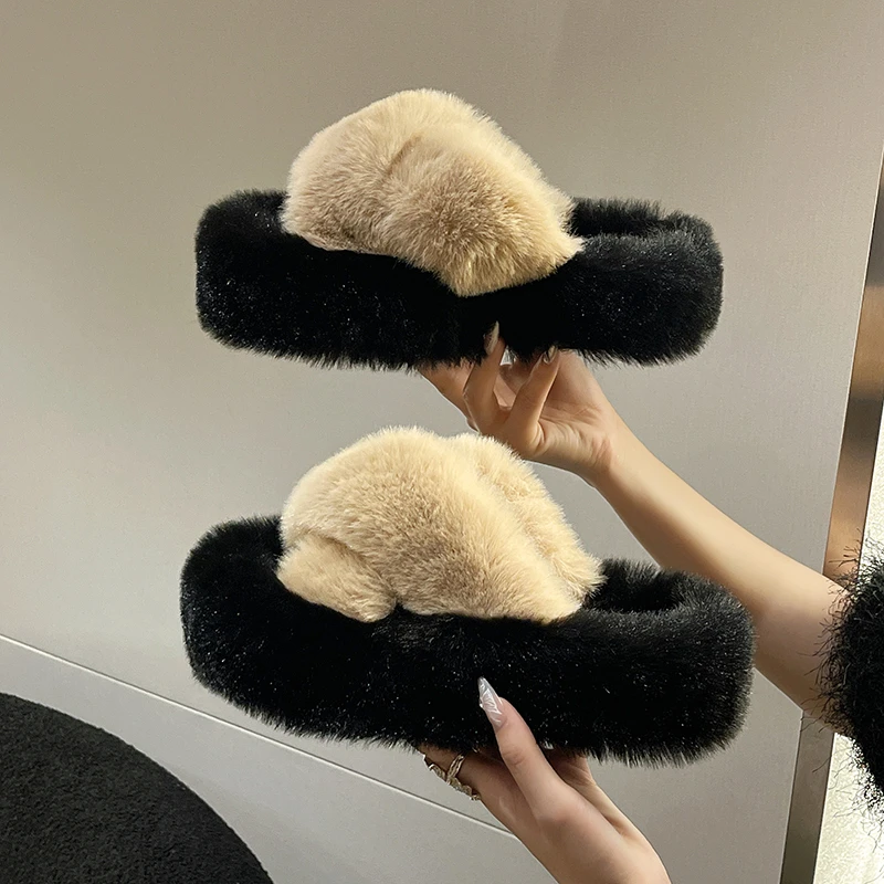 

Fashion Fur Women's Slippers Rubber 2024 Flat Designer Sandals Slides Zapatos De Mujer Indoor Summer Flock Wedges Luxury1