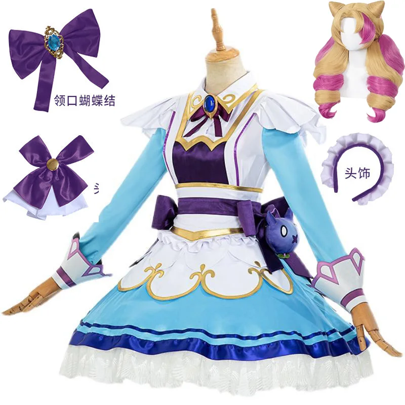 Game LOL Gwen Cosplay Costume Maid Coastume Doll Shoes Wig Cosplay Anime Cafe Cutie Sweet Lolita Dress Outfit for Women Girls