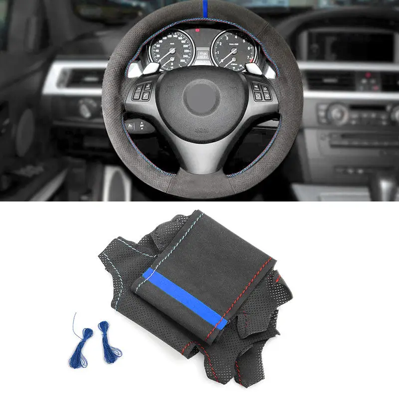 Для BMW M Sport E82 E87 E88 M3 E90 E92 E93 2008-2013 X1 E84 2011 Φ замшевая отделка с синей полосой