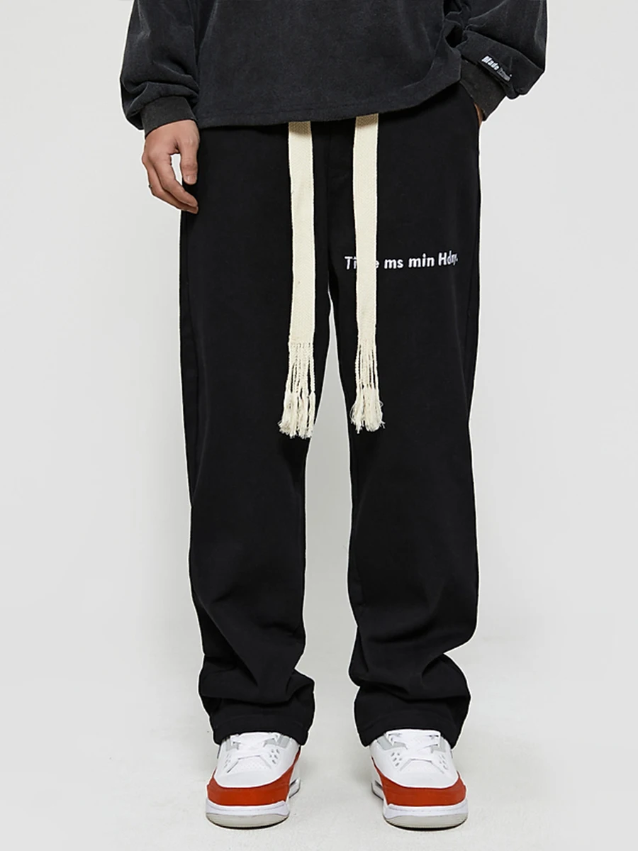 Four Seasons European and American Heavy Overalls Men's Flame Letter Embroidered Straight Jeans Y2K Men Jeans Streetwear Denim