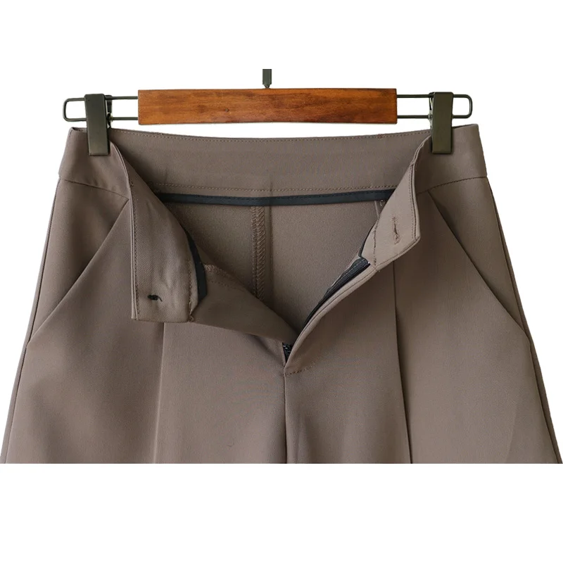 Summer Women Black Suit Shorts Casual Loose Wide Leg Brown Thin Straight Office Ladies Cropped Shorts Pure Color Shorts Pants