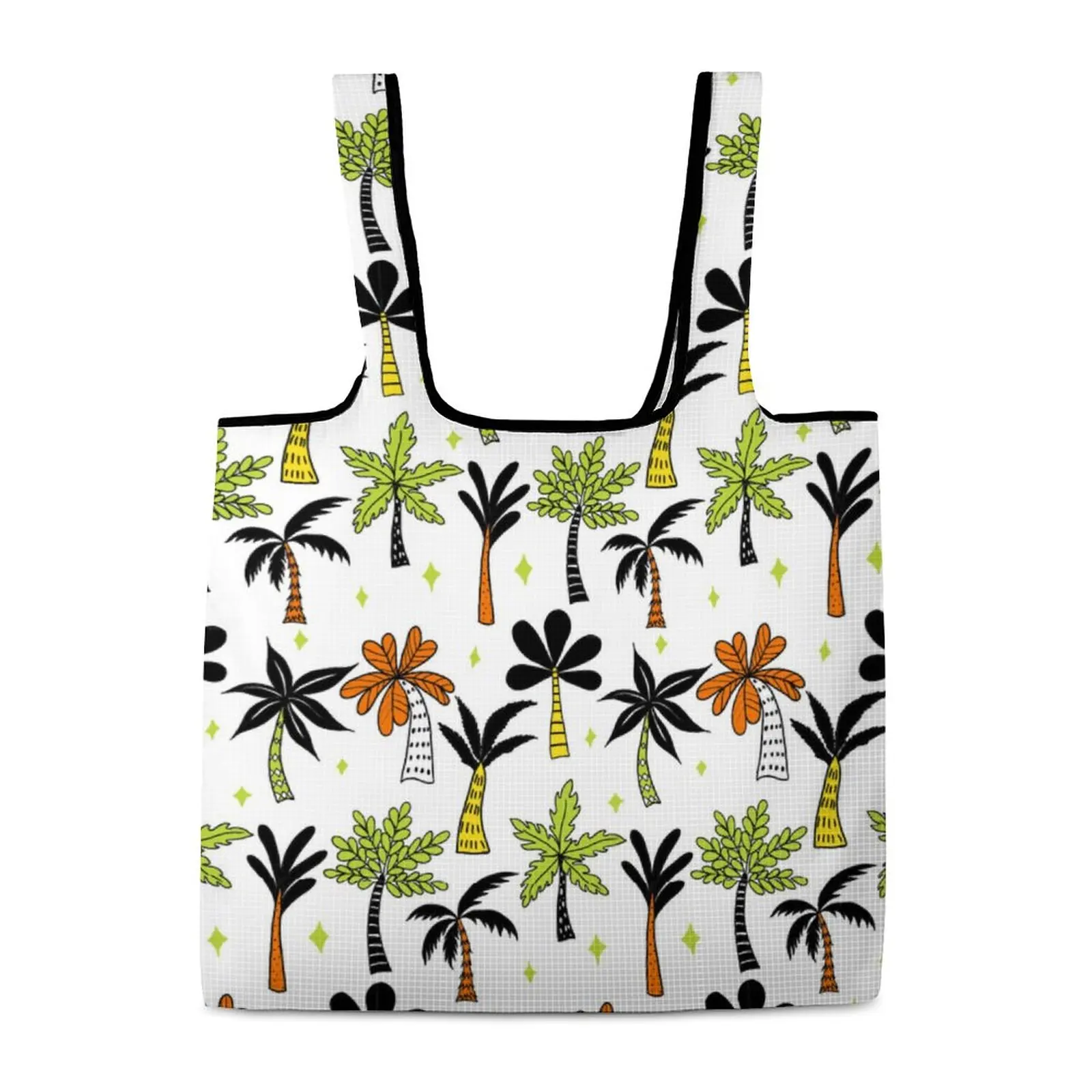 Painted Tree Full Print Shopping Bags Zipper-Free Portable Folding Handbag Storage Sundries Shopping Bag Travel Beach Bag