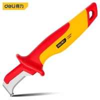 deli 1 pcs 1000v insulated cable stripping knife curved mouth hook fixed blade wire electrician knife stripper tools accessories