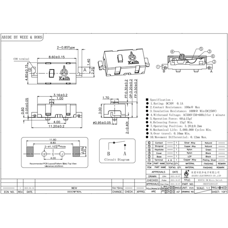 10 ~ 100 шт. CMI 87310127   2-контактный микропереключатель Green Dot smd, 5 миллионов жизни, 65 г, для боковых клавиш кнопки мыши, может заменить D2LS-11 D2LS-21 (art.: 3920cd62acde2) - 3920cd62acde2