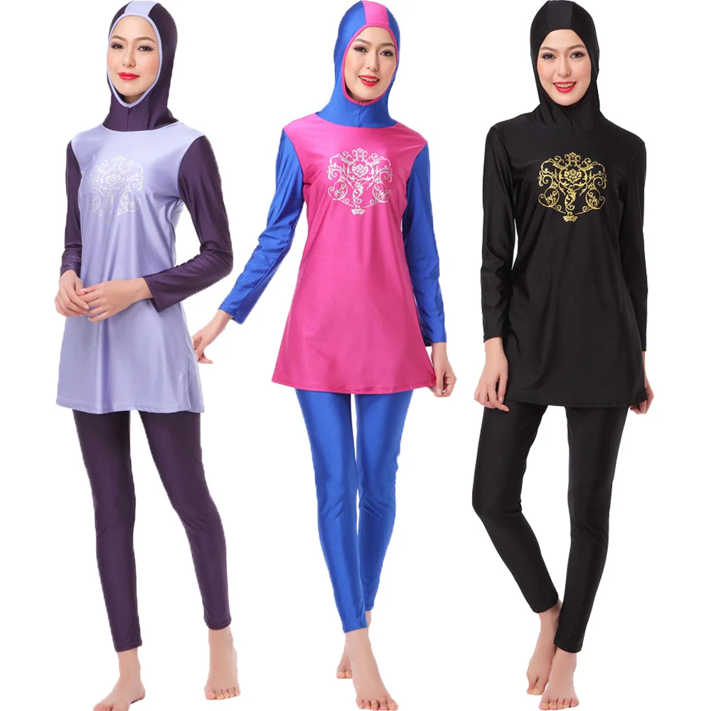 

Burkini Beach Wear Swimsuit Arabic Full Cover Modest Long Sleeve Swimwear 3 Pieces Set Muslim Swimming Suit for Women Islamic
