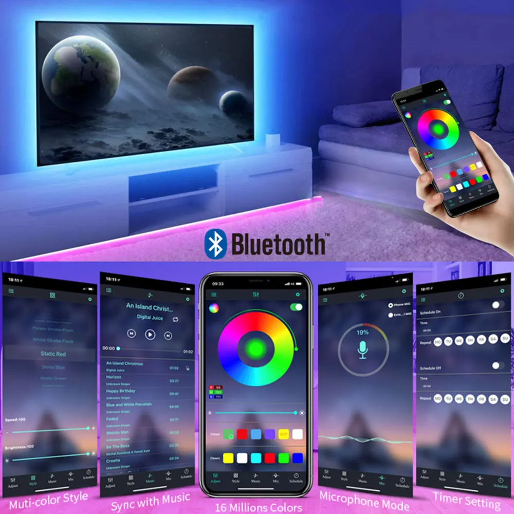 Фото Светодиодная лента RGB s 5 м 10 М 5050, настенные смарт-лампы с Bluetooth для ТВ, Рождественское украшение, для спальни, шкафа, эстетическое украшение комнаты, светильник ильник №3