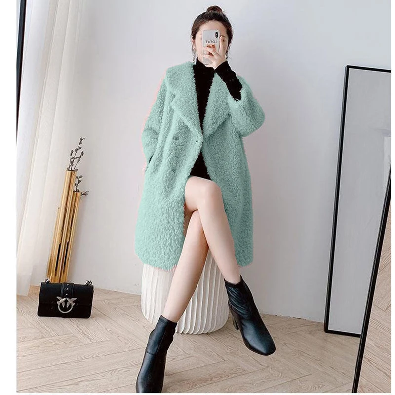 Pink Faux Fur Coat Women's New Autumn Winter Thick Warm Sheep Shearing Lamb Fur Jackets Famale Clothing Tops Solid Loose Parkas