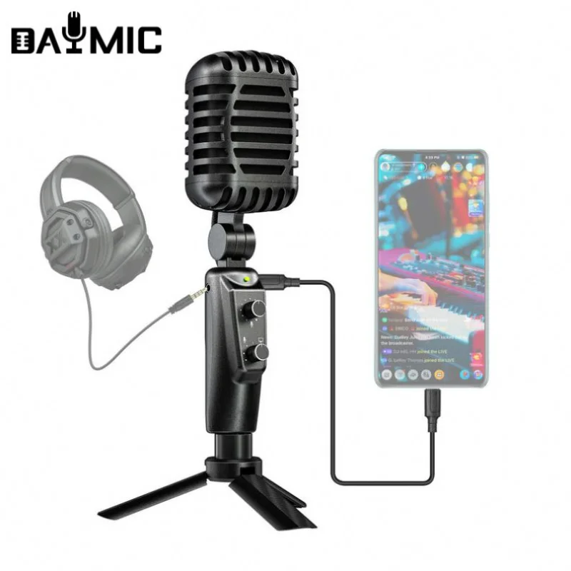 

Потоковый ретро-микрофон с настольным держателем для игровой записи Студийный USB конденсаторный микрофон