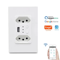 brazil wifi smart socket 2 outlet wall mounted 2in1 tuya wireless remote app timer voice control adapter plug alexa google home