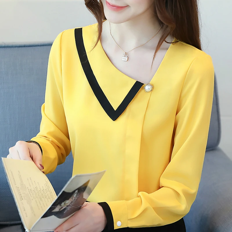 

XIAOMI Womens Tops And Blouses Fashion V-neck Blouse Long Sleeve Blouse Women Chiffon Blouse Shirt Women Tops Clothes Blusas