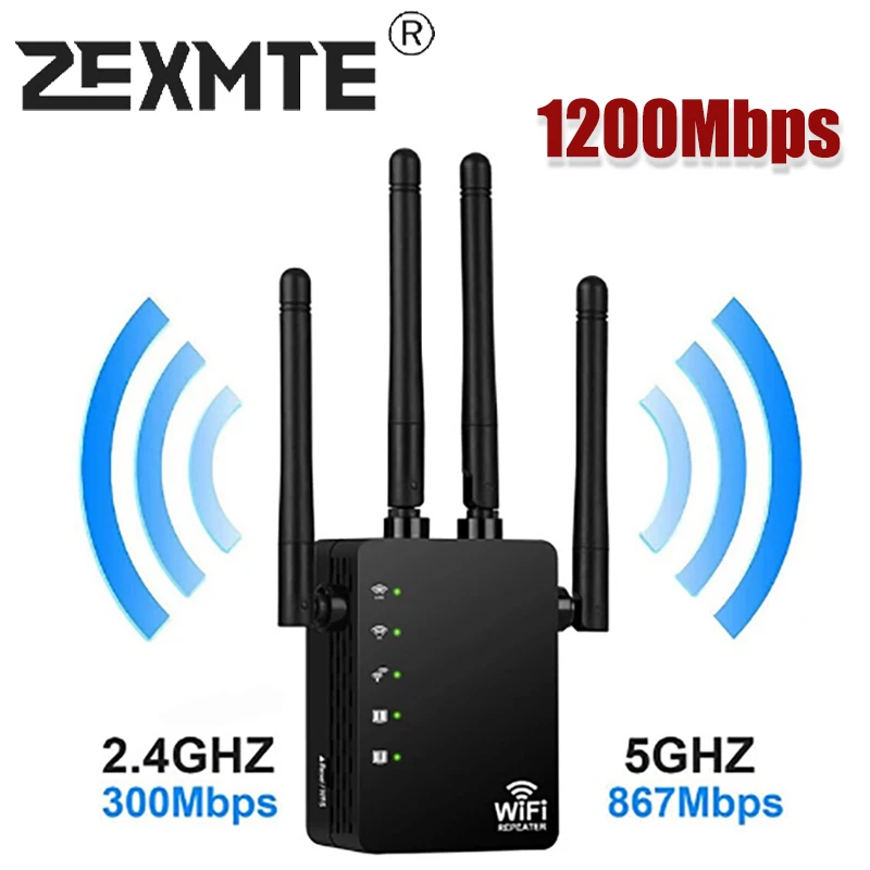 

Zexmte 5Ghz WiFi Repeater Wireless Wifi Extender 1200Mbps Wi-Fi Amplifier 300Mbps Long Range 2.4/5G Wi Fi Signal Booster Repiter