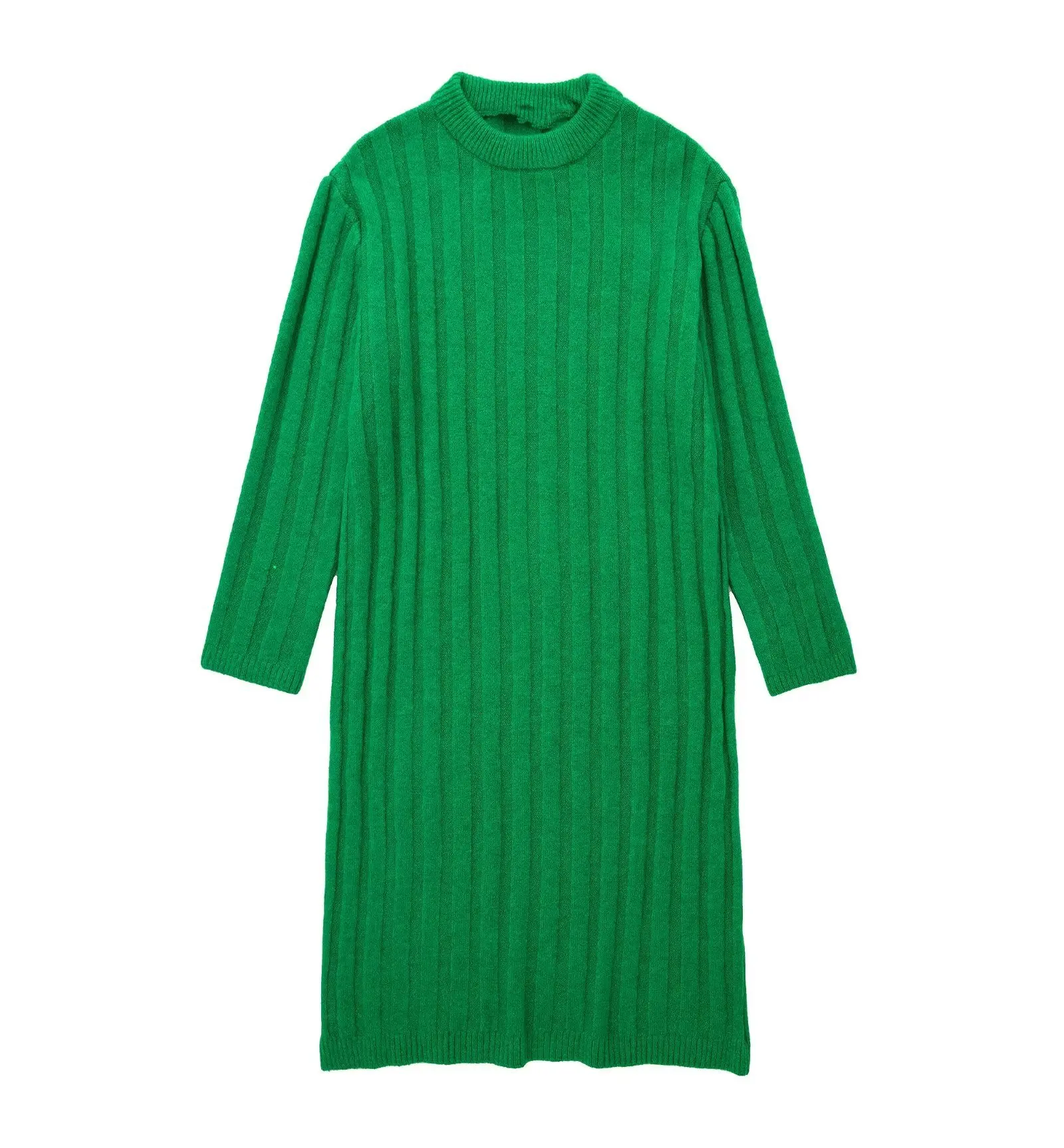 

Green casual simple rib knit dress