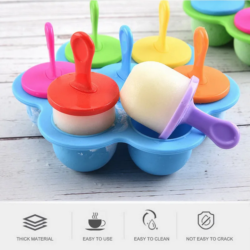 Hot 7 Cavity Silicone Mini Ice Pops Mold Ice Cream Ball Maker Popsicles Molds Baby Diy Food Supplement Tool Moldes De Silicona